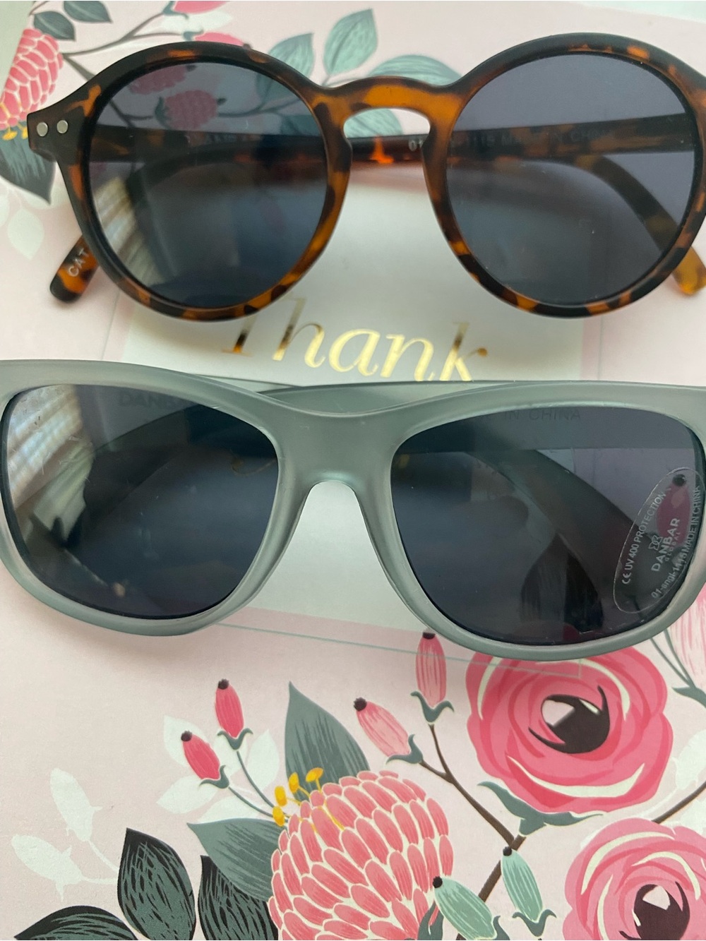 Baby Tortoiseshell Round Sunglasses & Matte Gray Cat-Eye Shades - Two Pack